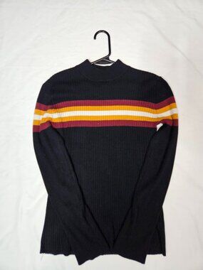 Derek Heart Rainbow Striped Black Knit Sweater L 🌈 retro retro 70s y2k cozy